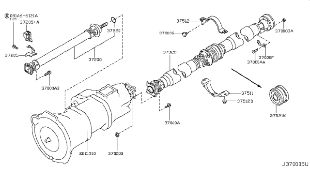 2005 Infiniti FX35 Shaft Assembly-Front PROPELLER Diagram for 37200-CL70A