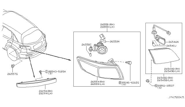 2003 Infiniti FX45 Lamp Assembly-Rear Combination,RH Diagram for 26550-CG025