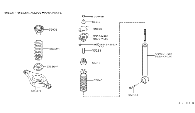 2003 Infiniti FX35 Bracket-Rear Shock ABSORBER Mounting, LH Diagram for 55337-CG020