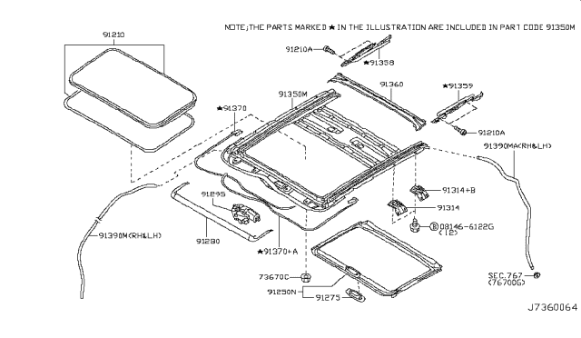 2007 Infiniti FX35 Deflector Assy-Sunroof Diagram for 91280-3V60A