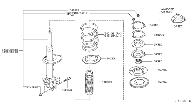 2006 Infiniti FX45 Bearing-Strut Mounting Diagram for 54325-AG000