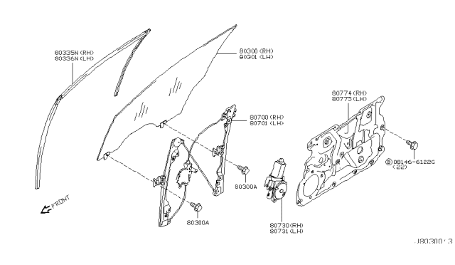 2004 Infiniti FX45 Glass Run Rubber-Front Door,LH Diagram for 80331-CG000