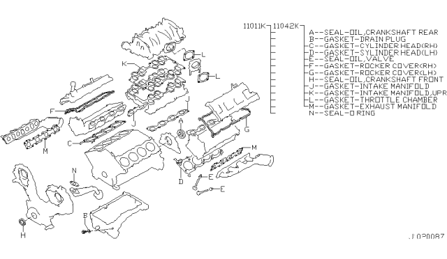 2008 Infiniti FX35 Gasket Kit-Valve REGRind Diagram for 11042-EH025
