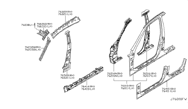 2008 Infiniti FX35 Rail-Side Roof,Inner RH Diagram for 76330-CG000