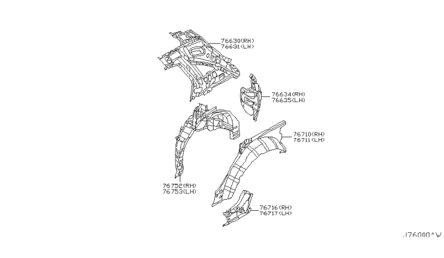 2006 Infiniti FX35 Wheel House-Rear,Inner RH Diagram for 76750-CG000