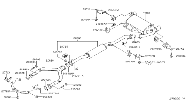 2007 Infiniti FX45 Exhaust Main Muffler Assembly Diagram for 20100-CL000