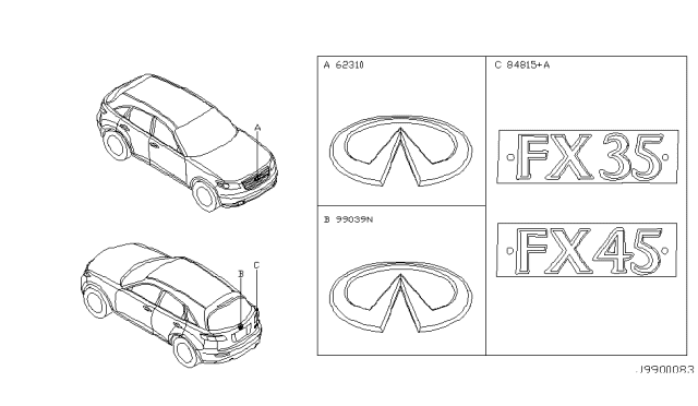 2007 Infiniti FX35 Back Door Emblem Diagram for 90891-CG000