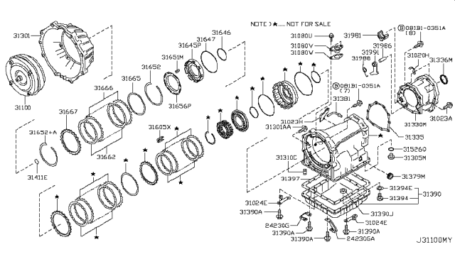 2004 Infiniti FX35 Torque Converter Assembly Diagram for 31100-90X07