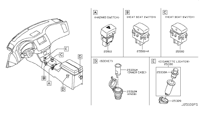 2008 Infiniti FX35 Switch Assy-Hazard Diagram for 25290-CL70A
