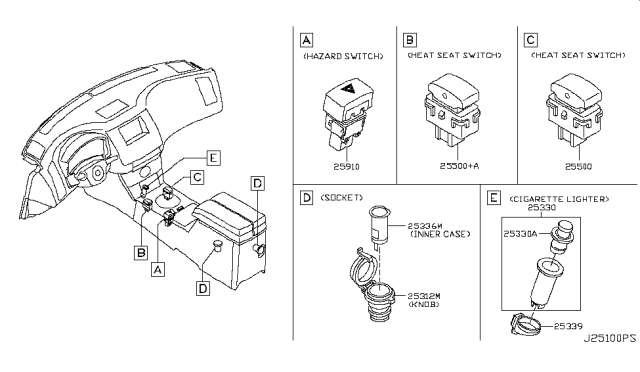 2008 Infiniti FX35 Right Front Passenger Seat Heating Switch Diagram for 25500-9W200