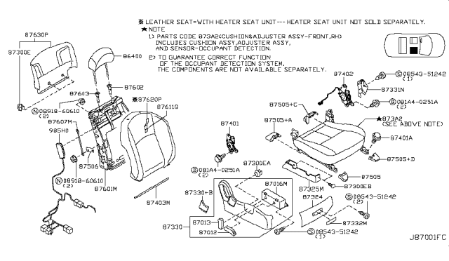 2007 Infiniti FX35 Cushion & ADJUSTER Assembly-Front,R Diagram for 873A2-CL70D