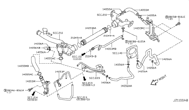 2006 Infiniti FX35 Hose-Water Diagram for 14055-AR200