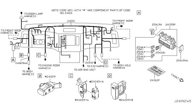 2003 Infiniti FX45 Harness-Sub Diagram for 24167-CG000