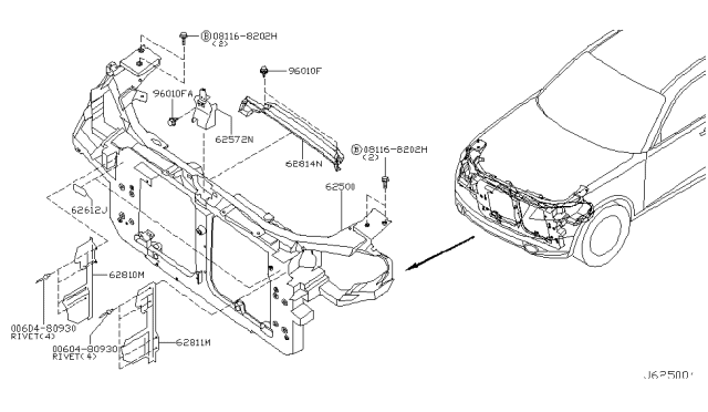 2005 Infiniti FX45 Front Apron & Radiator Core Support Diagram