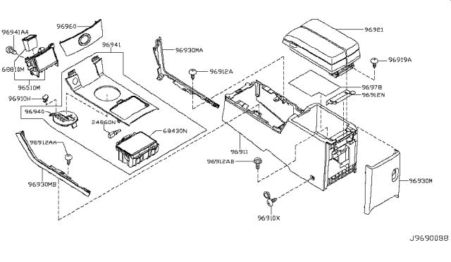 2005 Infiniti FX45 Console Box Lid Diagram for 96920-CL80A