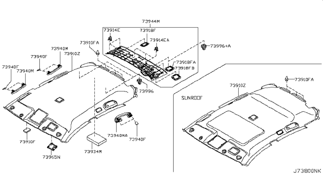 2006 Infiniti FX45 Clip-Dash Trim Diagram for 73998-AG000
