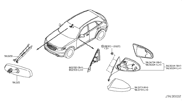 2007 Infiniti FX35 Rear View Mirror Diagram 1