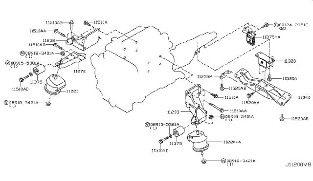 2007 Infiniti FX45 Engine & Transmission     Mounting Diagram 2