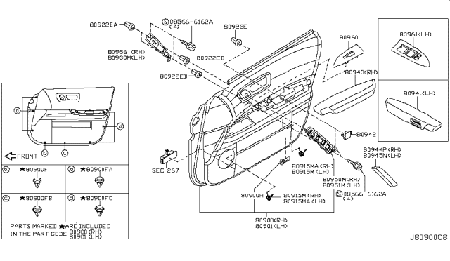 2007 Infiniti FX35 Front Door Trimming Diagram 2