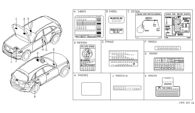 2005 Infiniti FX35 Label-Vacuum Piping Diagram for 22304-CR900