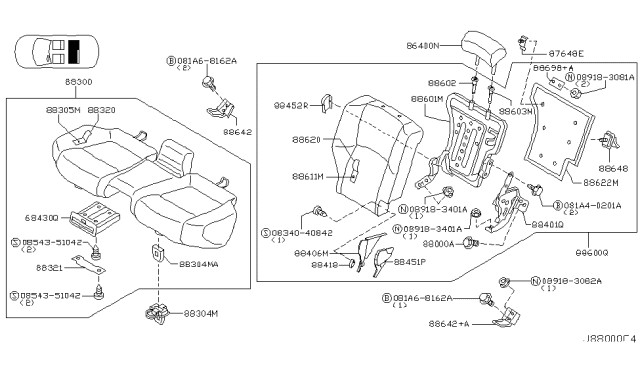 2003 Infiniti FX35 Back Assy-Rear Seat,RH Diagram for 88600-CG001