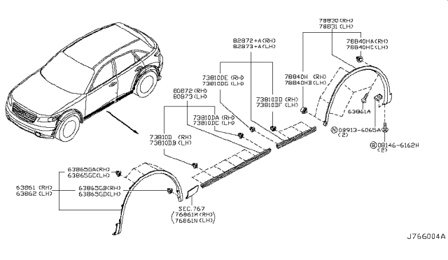 2008 Infiniti FX35 Moulding-Rear Door,LH Diagram for 82871-CL70A