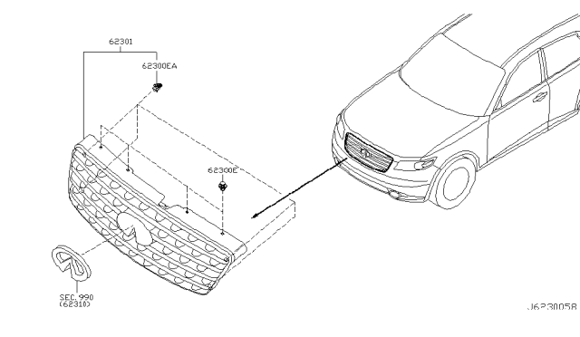 2008 Infiniti FX35 Front Grille Diagram