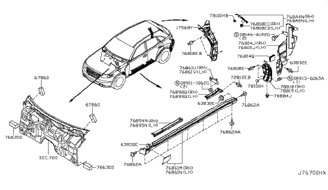 2008 Infiniti FX35 Finisher-Center Mudguard,Rear LH Diagram for 76899-8Y70A