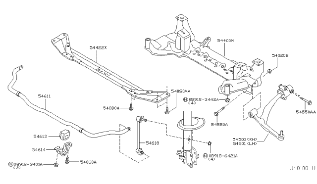 2004 Infiniti FX35 or FX45 Front Suspension Diagram 1