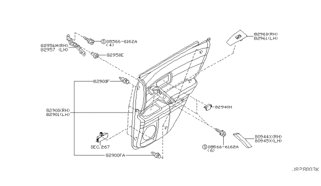 2003 Infiniti FX35 Rear Door Trimming Diagram 2