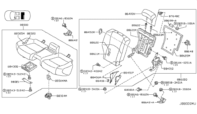 2004 Infiniti FX35 Cushion Assembly Rear Seat Diagram for 88300-CL001