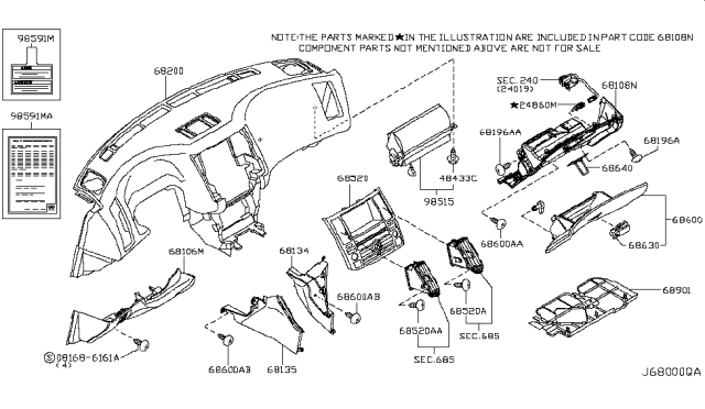 2007 Infiniti FX35 Box-Glove Diagram for 68500-CL75A