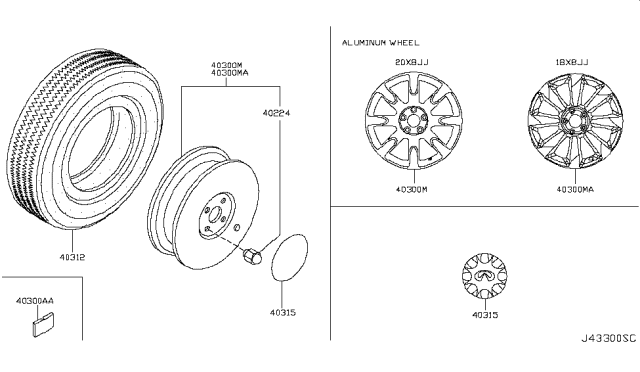 2007 Infiniti FX35 Inch Alloy 8 Spoke Wheel Rim Diagram for 40300-CL72J