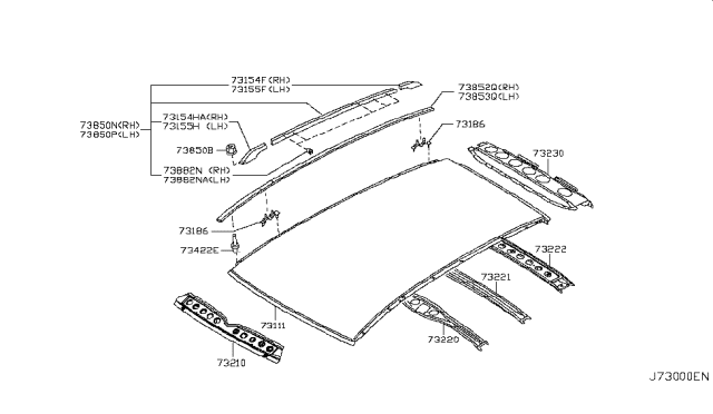 2008 Infiniti FX35 Roof Panel & Fitting Diagram 1