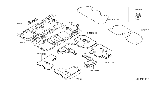 2007 Infiniti FX35 Insulator-Rear Seat,Lower Diagram for 74941-CG000