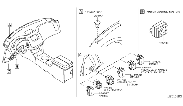 2008 Infiniti FX45 Indicator-Theft Warning Diagram for 28592-4M500