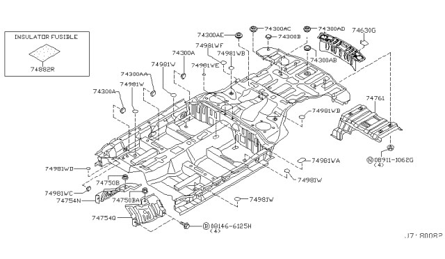 2003 Infiniti FX45 Plug-Front Floor Diagram for 01658-00493