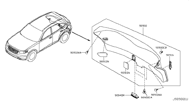 2004 Infiniti FX35 Back Door Trimming Diagram 2