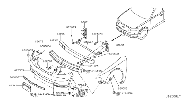 2008 Infiniti FX45 Energy ABSORBER-Front Bumper Diagram for 62090-CL70A