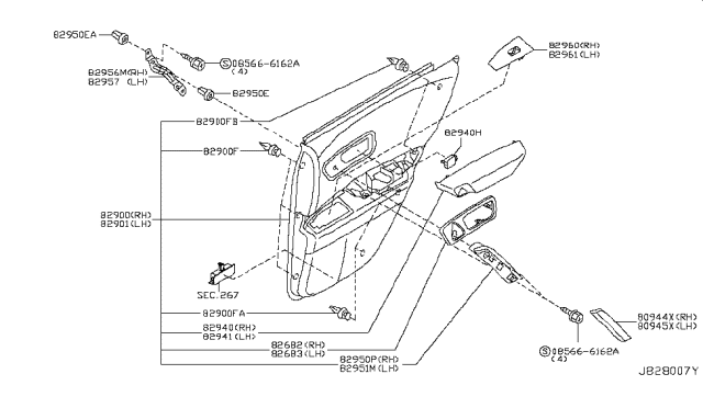 2008 Infiniti FX35 Rear Door Armrest, Left Diagram for 82941-CL00A