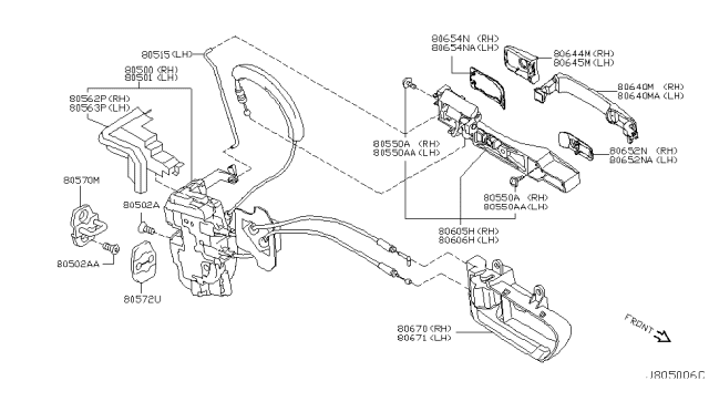 2005 Infiniti FX45 Front Door Lock & Handle Diagram 1