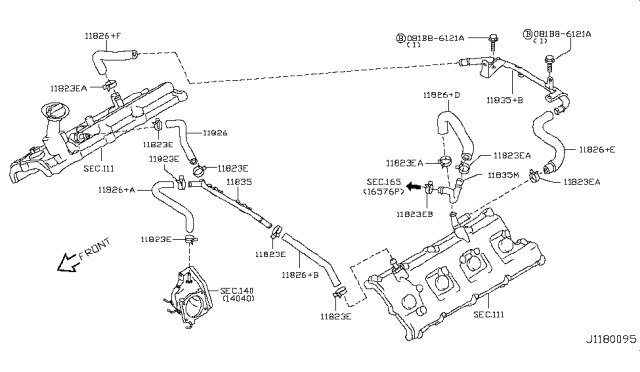 2008 Infiniti FX35 Blow By Gas Hose Diagram for 11826-EH010