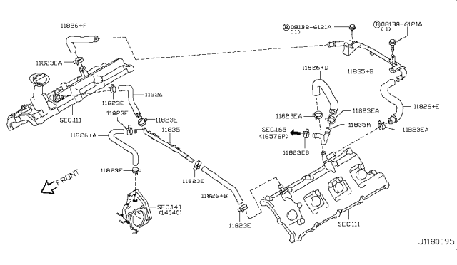 2008 Infiniti FX35 Blow By Gas Hose Diagram for 11826-EH020