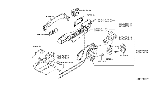 2007 Infiniti FX35 Rear Door Lock & Handle Diagram