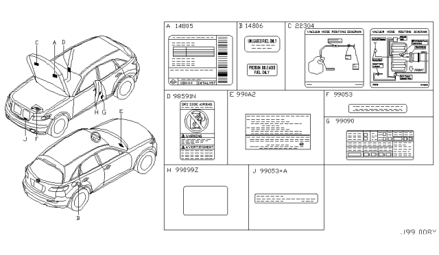 2003 Infiniti FX35 Caution Plate & Label Diagram