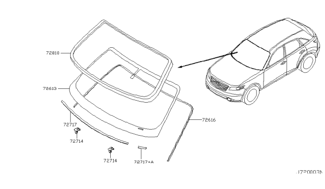 2006 Infiniti FX35 Windshield Glass Diagram for 72712-CL70A