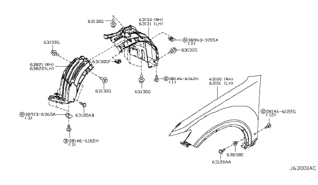 2007 Infiniti FX45 Front Fender & Fitting Diagram