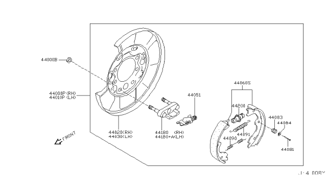 2007 Infiniti FX35 Shoe Set-Parking Brake Diagram for 44060-WL00J