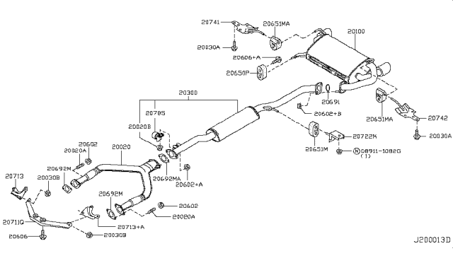 2008 Infiniti FX45 Exhaust Tube & Muffler Diagram 1