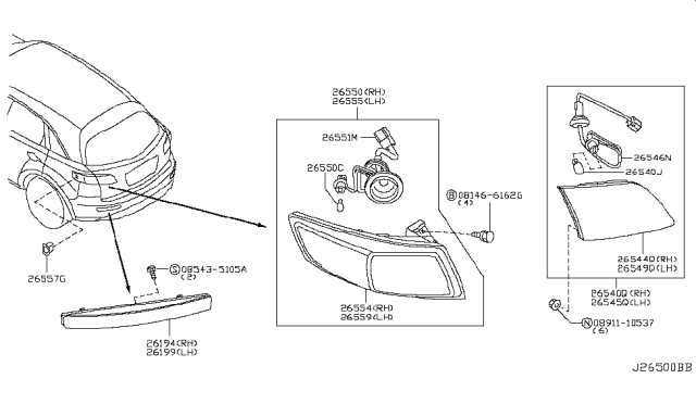 2008 Infiniti FX35 Reflex Reflector Assembly-LH Diagram for 26565-CG000